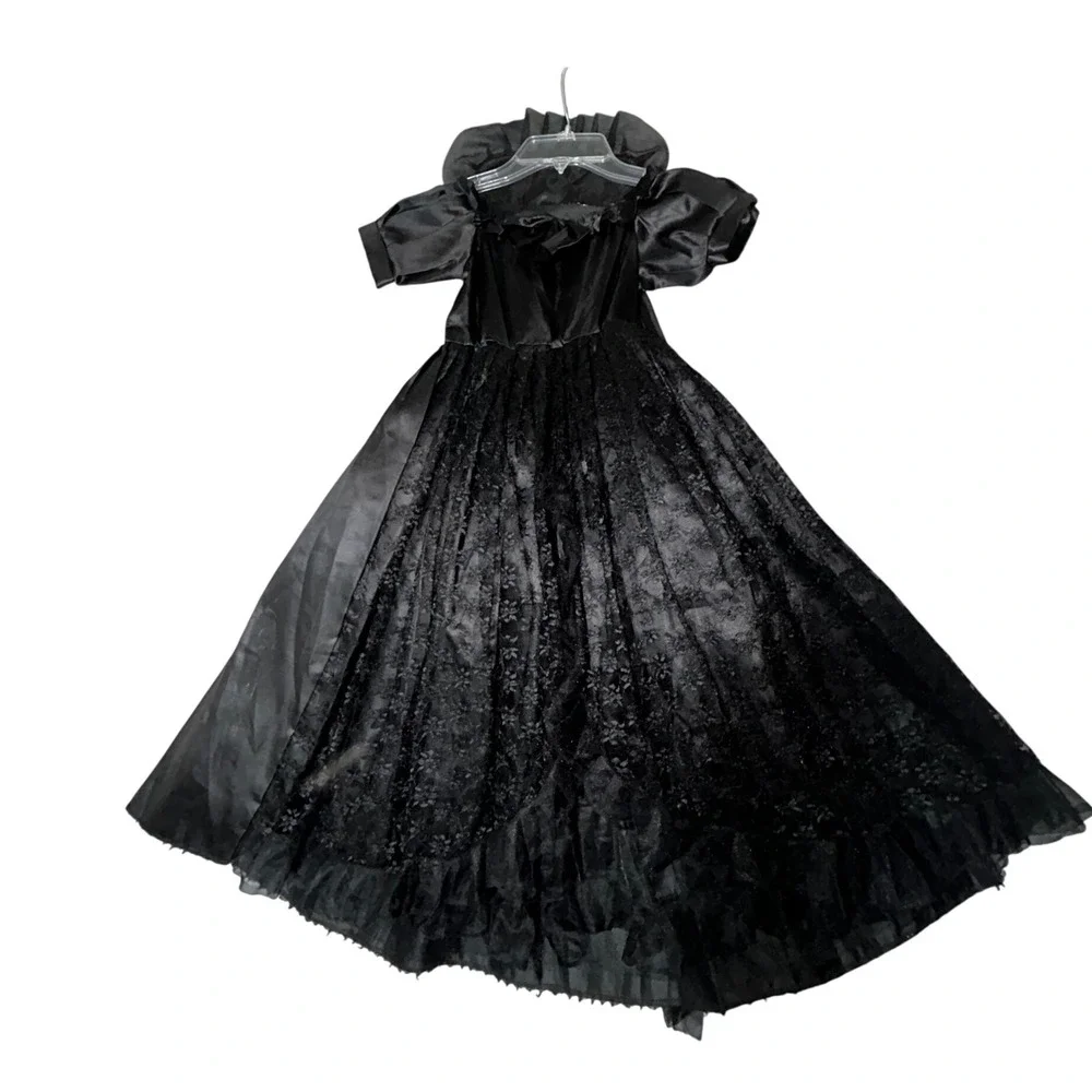Girls‎ Black Satin & Lace Party Dress Special Occasion Costume Halloween Witch
